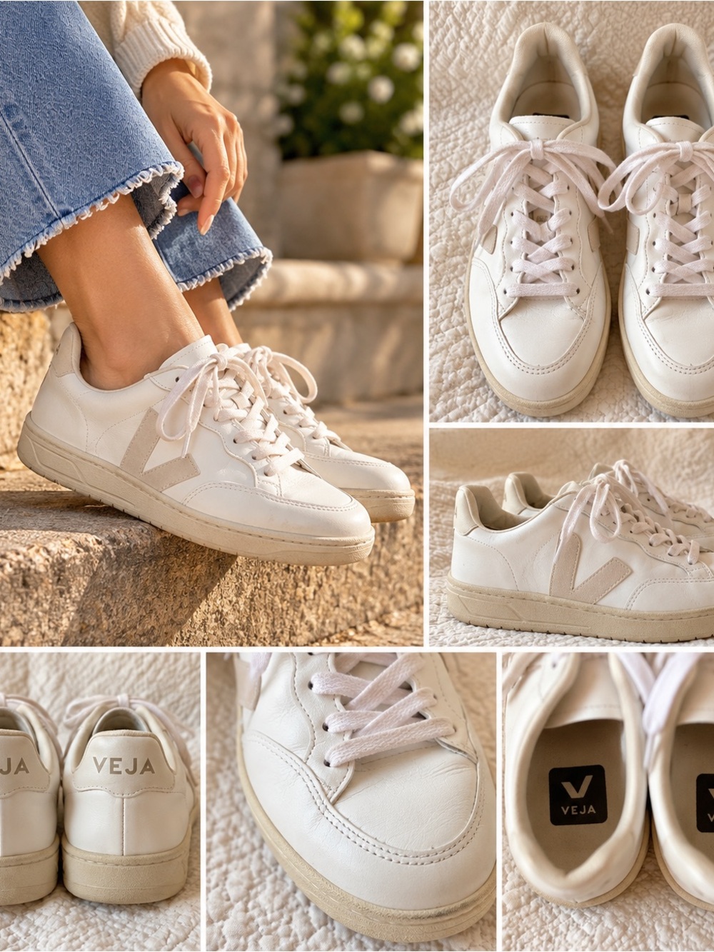 VEJA V-10 White Leather Tonal Low Top Sneakers Women’s Size 5